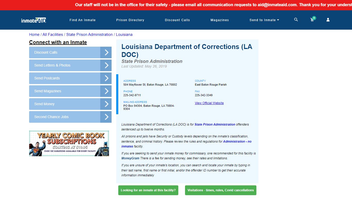 Louisiana Department of Corrections (LA DOC) - InmateAid