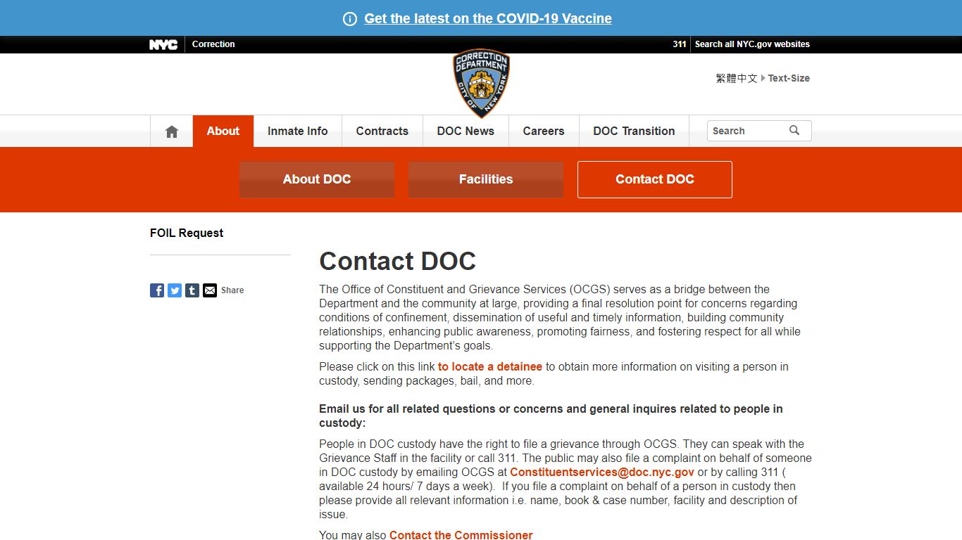 Contact Department of Correction - New York City